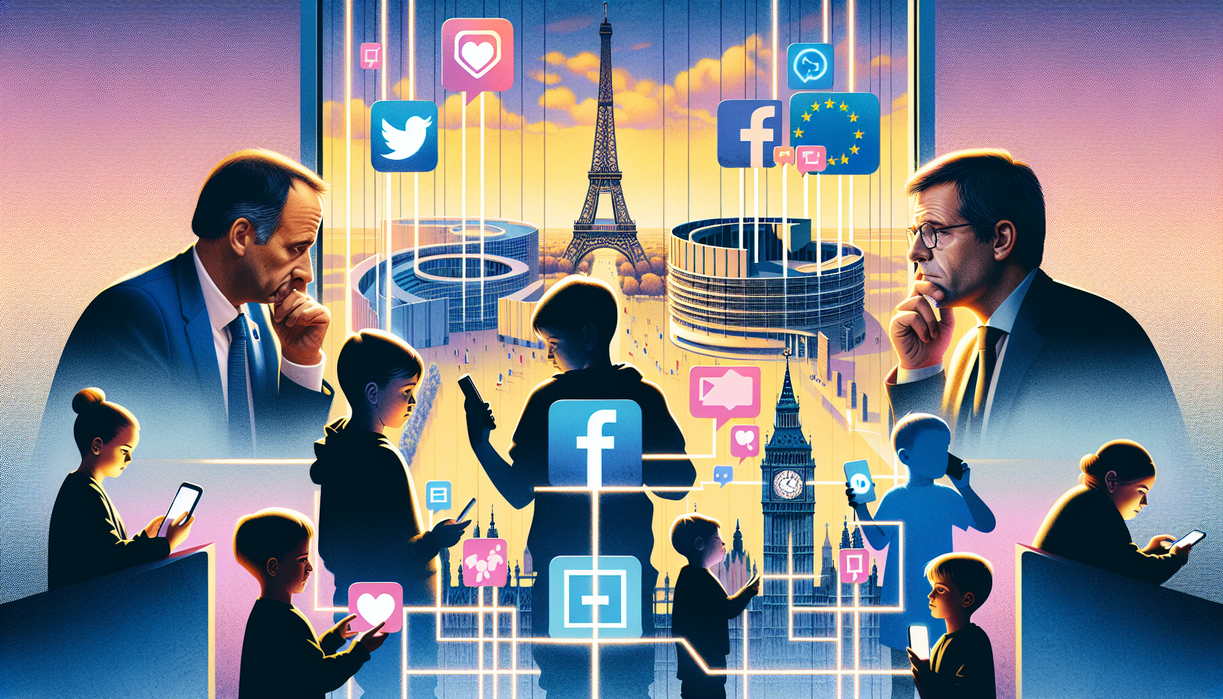 alt_text: Debat peran media sosial bagi anak UE di era digital; pro dan kontra aturan baru.