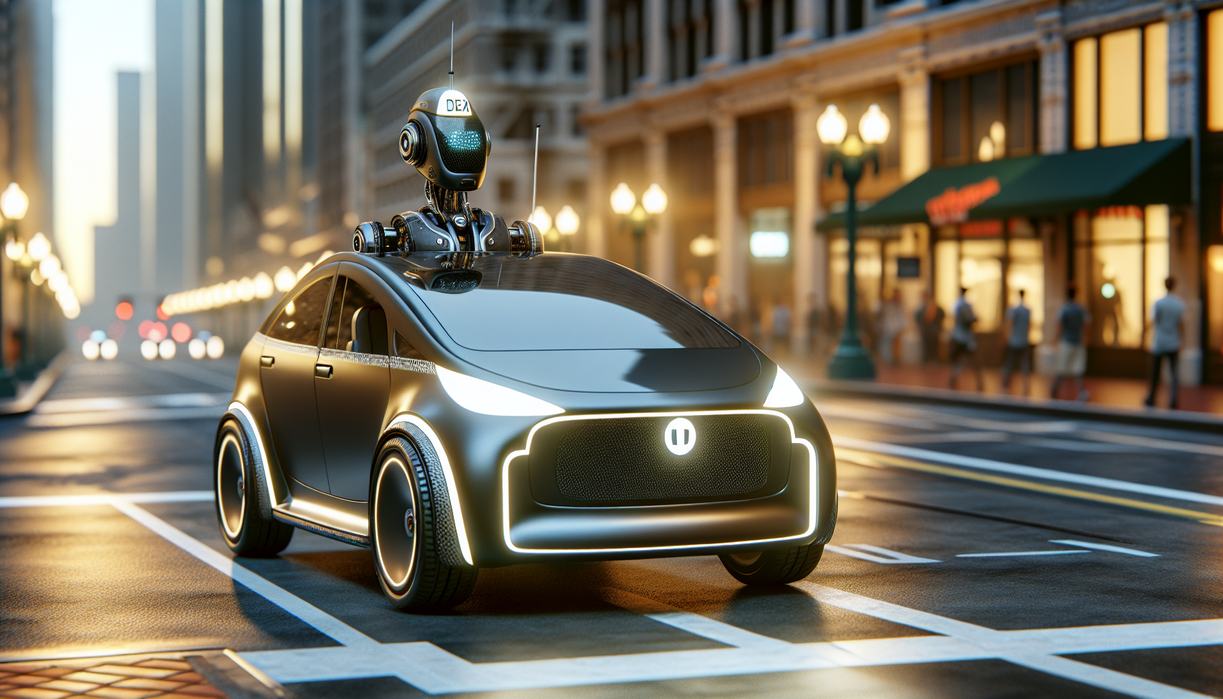 alt_text: Robotaxi Uber canggih beroperasi di jalanan San Francisco yang futuristik.