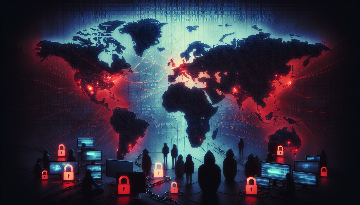 alt_text: Ilustrasi peta global dengan kabel putus, menggambarkan sensor internet padam di seluruh dunia.