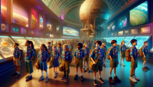 "alt_text": "Barnstaple Scouts mengamati bintang di bawah langit malam yang cerah."