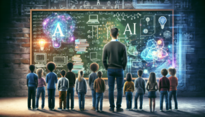 alt_text: AI bersama anak-anak kecil, membuka peluang dan tantangan baru di masa tumbuh kembang mereka.